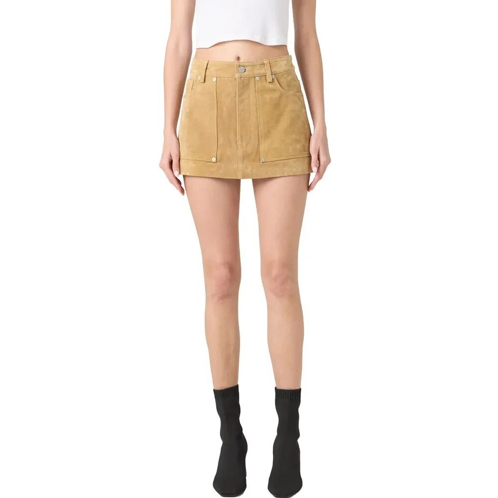 BLANKNYC Women's Suede 100% Leather Micro Mini Skirt Cinnamon Crunch Camel 31